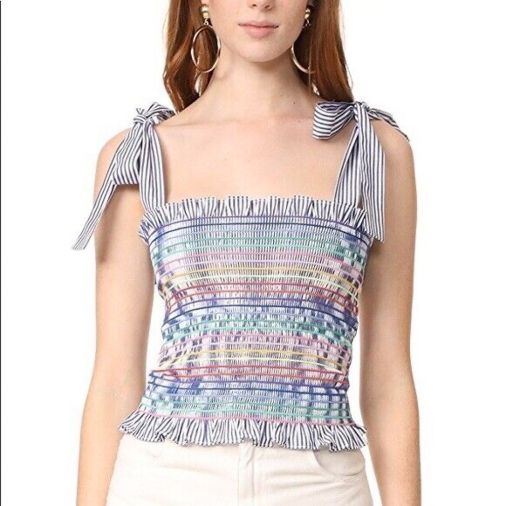 Pink and Blue Ruffled Smocked Tank Top